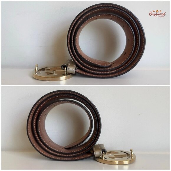 Authentic Gucci Cream Guccissima Leather Gold Interlocking G Buckle Belt 85/34 - Picture 9 of 13